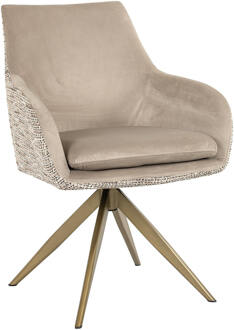 Richmond Interiors Richmond Draaibare Eetkamerstoel 'Lisonne' Velvet en stof, kleur Khaki/Naturel