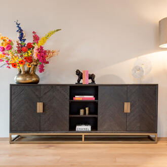 Richmond Interiors Richmond Dressoir 'Blackbone' Brass, 225cm Zwart