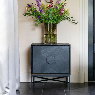 Richmond Interiors Richmond Nachtkastje 'Blax' Eikenhout en staal, kleur zwart