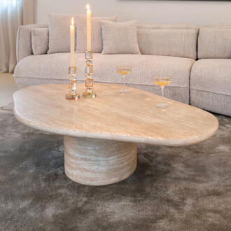 Richmond Interiors Richmond Organische Salontafel 'Fictus' Travertin look, 130 x 80cm Beige - 130 x 80 cm