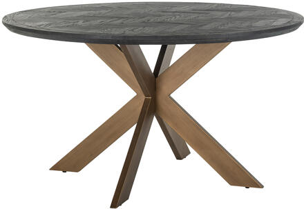 Richmond Interiors Richmond Ronde Eettafel 'Blackbone' Brass, Eikenhout en Staal, Ø140cm - 140 cm