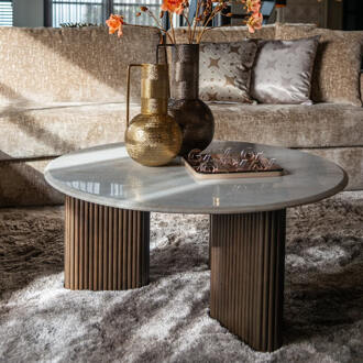 Richmond Interiors Richmond Ronde Salontafel 'Mayfield' Mangohout en marmer, 90cm - 90 cm
