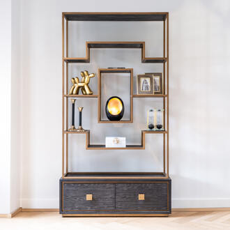 Richmond Interiors Richmond Wandkast 'Hunter' Eiken, kleur Zwart / Goud