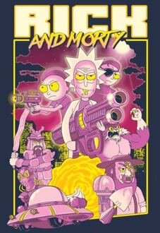 Rick and Morty 80s Poster Dames T-shirt - Navy - XXL Blauw