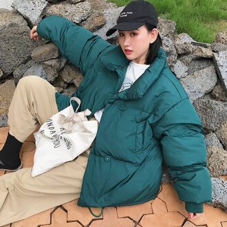 Ricorit Winter Jas Vrouwen Effen Kleur Stand Kraag Down Jas Losse Parka Koreaanse Vrouwelijke Oversized Jassen Пуховик Оверсайз groen / M
