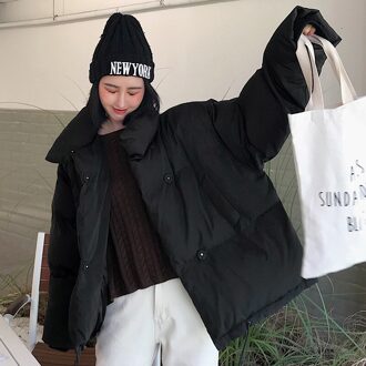 Ricorit Winter Jas Vrouwen Effen Kleur Stand Kraag Down Jas Losse Parka Koreaanse Vrouwelijke Oversized Jassen Пуховик Оверсайз zwart / S
