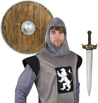 Ridders Carnaval verkleed accessoires voor volwassenen - Ridderkap - Zwaard 74 cm - Schild D40 cm