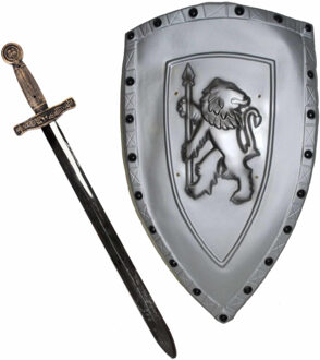 Ridders verkleed wapens set - schild met zwaard van 63 cm - Verkleedattributen Multikleur