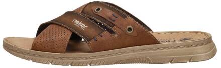 Rieker Bruine Gekruiste Banden Leren Slipper Rieker , Brown , Heren - 46 EU