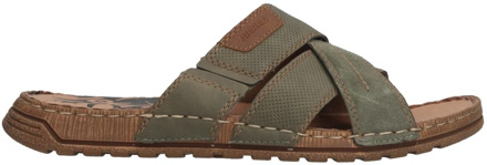 Rieker Groene Gekruiste Banden Leren Slipper Rieker , Green , Heren - 41 EU