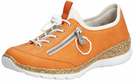 Rieker Oranje Leren Damesschoenen met Elastische Sluiting Rieker , Orange , Dames - 36 Eu,38 EU