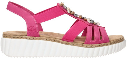 Rieker Roze zomersandalen met stenen en schelpen Rieker , Pink , Dames - 40 Eu,39 EU