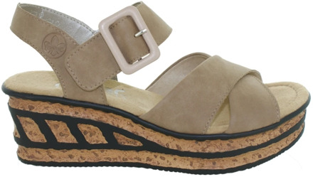 Rieker Zwarte/taupe synthetische sandalette met 5,5 cm hak Rieker , Beige , Dames - 38 Eu,41 Eu,36 Eu,37 Eu,40 EU