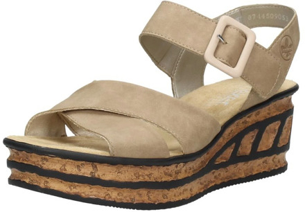 Rieker Zwarte/taupe synthetische sandalette met 5,5 cm hak Rieker , Beige , Dames - 38 Eu,41 Eu,36 Eu,37 Eu,40 EU