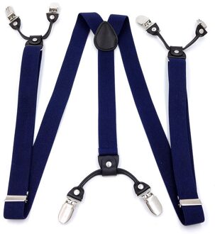 Riem 2.5cm Mannen Unisex Classic Trendy Accessoires Riem Clip Elastische Band 6 Clip Volwassen Jarretel Riem Elastische Sling Clip marine blauw
