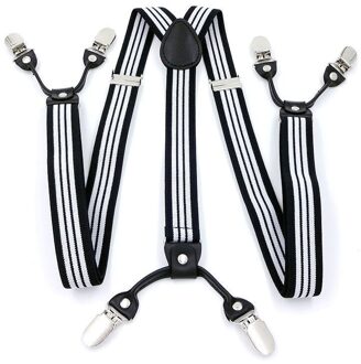 Riem 2.5cm Mannen Unisex Classic Trendy Accessoires Riem Clip Elastische Band 6 Clip Volwassen Jarretel Riem Elastische Sling Clip zwart wit stripes