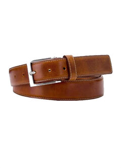 Riem Cognac Bruin Gestikt Leer Zilveren Gesp - 85