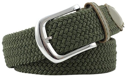 Riem Mannen Vrouwen Casual Gebreide pin gesp Riem Geweven Canvas Elastische Stretch Riemen Plain Webbing mode 110- 140cm leger groen
