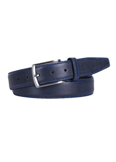 Riem Navy Blauw Gestikt Leer Zilveren Gesp - 115