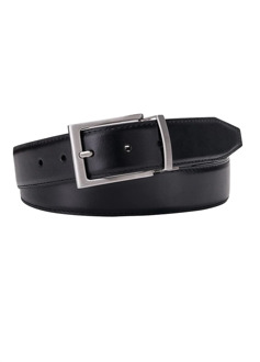 Riem Zwart Leer Reversible Zilveren Gesp - 95