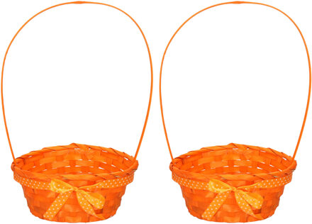 Rieten mandje met hengsel - 2x stuks - oranje - 21 x 39 cm - Opbergen - Paaseieren mandje