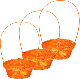 Rieten mandje met hengsel - 3x stuks - oranje - 21 x 39 cm - Opbergen - Paaseieren mandje