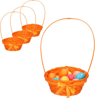 Rieten mandje met hengsel - 8x stuks - oranje - 21 x 39 cm - Opbergen - Paaseieren mandje