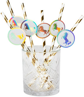 Rietjes Eenhoorn 20 Cm Papier Wit/goud 6 Stuks Goudkleurig