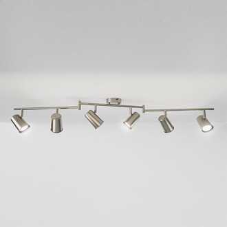 Riga - LED plafondlamp - 24 Watt 2345 Lumen - 6 spots - 6500K Neutraal wit - Draaibaar en dimbaar - GU10 - Kantelbaar - Plafondspot - IP20 Voor binnen - RVS