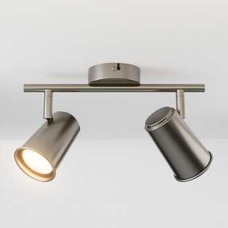 Riga - LED plafondlamp - 8 watt 690 lumen - 2 spots - 2700K Warm wit - Draaibaar en dimbaar - GU10 - Kantelbaar - Plafondspot - IP20 Voor binnen - RVS