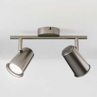 Riga - LED plafondlamp - 8 Watt 690 Lumen - 2 spots - 6500K Daglicht wit - Draaibaar en dimbaar - GU10 - Kantelbaar - Plafondspot - IP20 Voor binnen - RVS