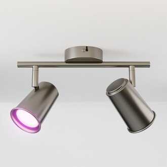Riga - LED smart plafondlamp - 2 spots - 10 Watt 800 Lumen - Draaibaar en kantelbaar - GU10 - RGBWW - Wifi + Bluetooth - Google Home, Amazon Alexa en Siri - RVS - Bestuurbaar via App en Stem