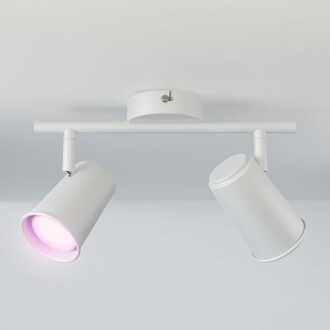 Riga - LED smart plafondlamp - 2 spots - 10 Watt 800 Lumen - Draaibaar en kantelbaar - GU10 - RGBWW - Wifi + Bluetooth - Google Home, Amazon Alexa en Siri - Wit - Bestuurbaar via App en Stem