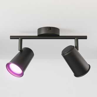 Riga - LED smart plafondlamp - 2 spots - 10 Watt 800 Lumen - Draaibaar en kantelbaar - GU10 - RGBWW - Wifi + Bluetooth - Google Home, Amazon Alexa en Siri - Zwart - Bestuurbaar via App en Stem