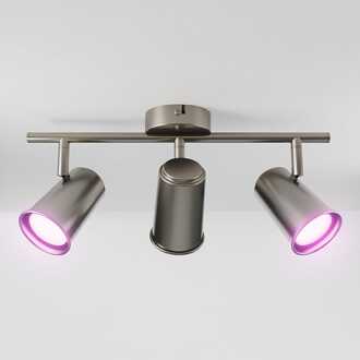 Riga - LED smart plafondlamp - 3 spots - 15 Watt 1200 Lumen - Draaibaar en kantelbaar - GU10 - RGBWW - Wifi + Bluetooth - Google Home, Amazon Alexa en Siri - RVS - Bestuurbaar via App en Stem