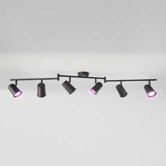 Riga - LED smart plafondlamp - 6 spots - 30 Watt 2400 Lumen - Draaibaar en kantelbaar - GU10 - RGBWW - Wifi + Bluetooth - Google Home, Amazon Alexa en Siri - Zwart - Bestuurbaar via App en Stem