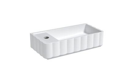 Riho Catching waves Fontein - 44x22cm - 1 kraangat links - solid surface - mat wit W045003105 Wit mat