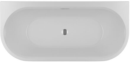 Riho Desire back to wall half vrijstaand ligbad met overloop 180x84cm met Sifon met Chroom badvuller Glans Wit