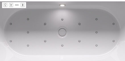 Riho Desire halfvrijstaand bad - 180x84cm - Middenopstelling - met LED-plint - Sparkle - met chromen badvuller - acryl wit velvet B089014105 Velvet wit
