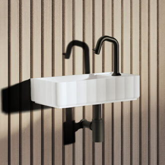 Riho Fontein Riho Catching Waves 45.1x22x10.8 cm Links Incl. Always Open Plug Geribbeld Mat Wit