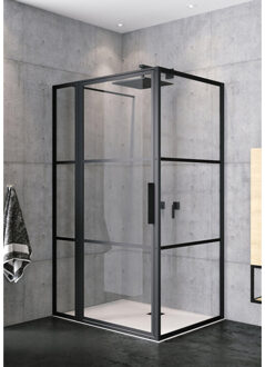 Riho Grid douchecabine XL 110x90x200cm 1 draaideur zwart profiel en helder glas