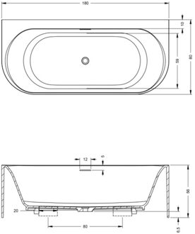 Riho Half Vrijstaand Ligbad Riho Valor Solid Surface 180x80x56 cm Mat Wit