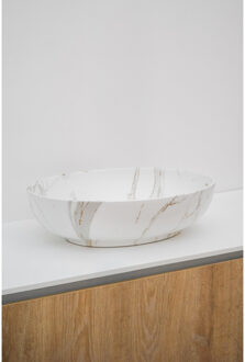 Riho Marmic Oval Waskom 52x39.5x13cm Keramiek Ovaal marmer mat wit W031004M00 Wit mat