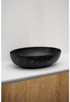 Riho Marmic Oval Waskom 52x39.5x13cm Keramiek Ovaal marmer mat zwart W031004M01 Zwart mat