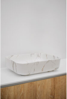 Riho Marmic Rectangle Waskom 50x39x13cm Keramiek Rechthoek marmer mat wit W031006M00 Wit mat