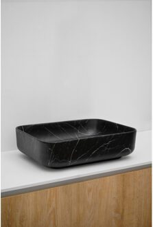 Riho Marmic Rectangle Waskom 50x39x13cm Keramiek Rechthoek marmer mat zwart W031006M01 Zwart mat