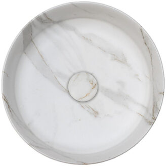 Riho Marmic Round Waskom 34.6x34.6x11.4cm Keramiek rond marmer mat wit W031005M00 Wit mat