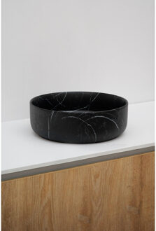 Riho Marmic Round Waskom 34.6x34.6x11.4cm Keramiek rond marmer mat zwart W031005M01 Zwart mat