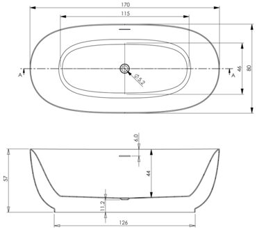Riho Vrijstaand Ligbad Riho Phatos Free 170x80x57 cm Incl. Pop Up Waste, Sifon en Afvoer Stone Grey Grijs