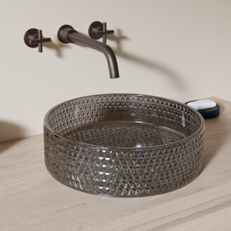 Riho Waskom Riho Glamour Rond 35.5 cm Ruitpatroon Smoke Glass Zwart